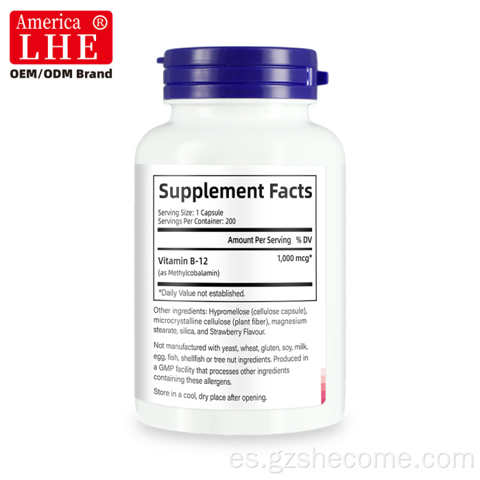 Shecome Vitamina B12 Cápsulas Apoyo a la salud del sistema nervioso